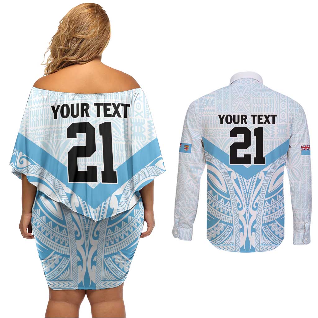 Fiji Football Custom Couples Matching Off Shoulder Short Dress and Long Sleeve Button Shirt Bula Boys Go Champions LT9 - Polynesian Pride
