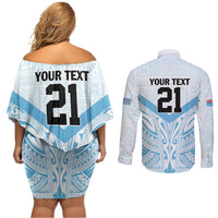 Fiji Football Custom Couples Matching Off Shoulder Short Dress and Long Sleeve Button Shirt Bula Boys Go Champions LT9 - Polynesian Pride