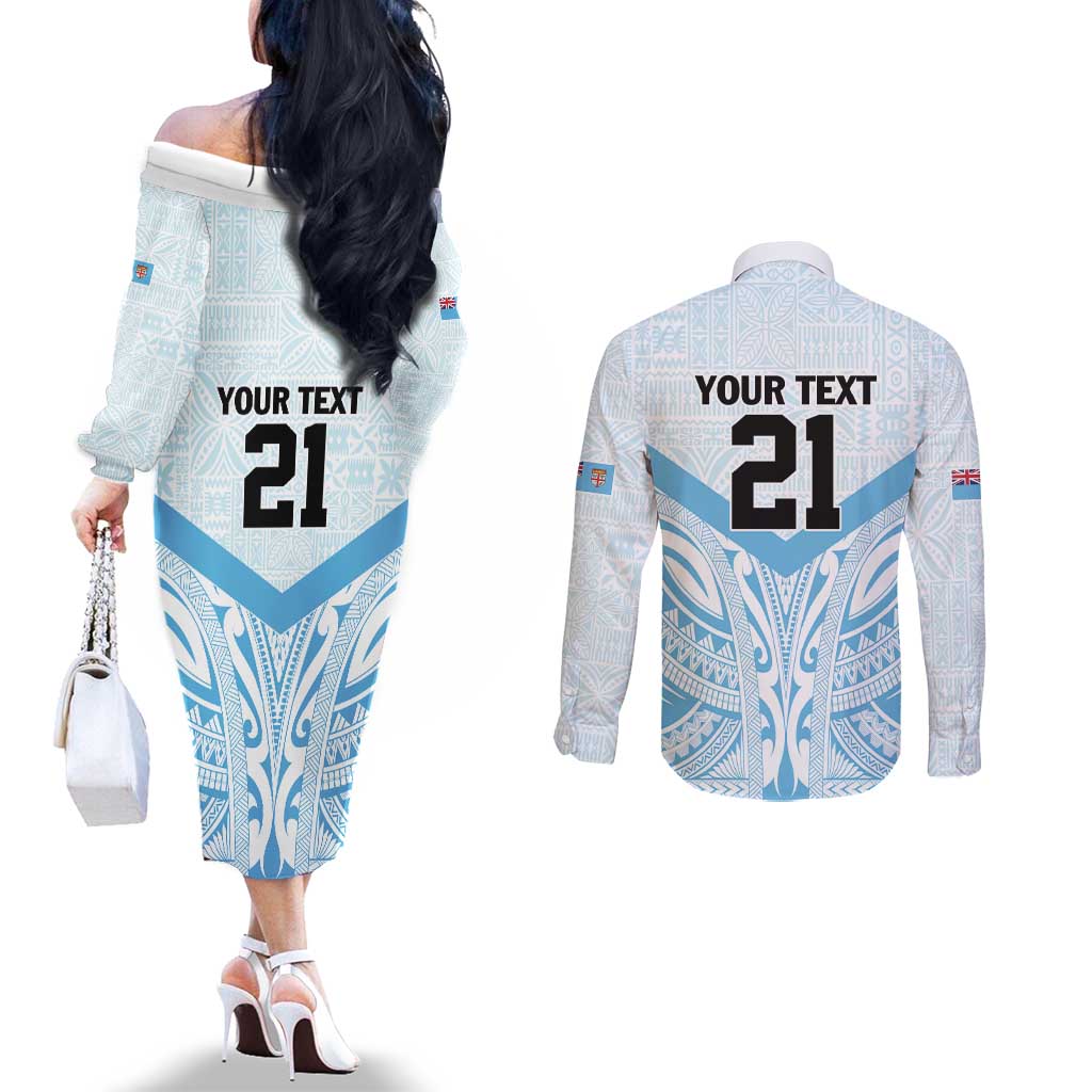 Fiji Football Custom Couples Matching Off The Shoulder Long Sleeve Dress and Long Sleeve Button Shirt Bula Boys Go Champions LT9 - Polynesian Pride