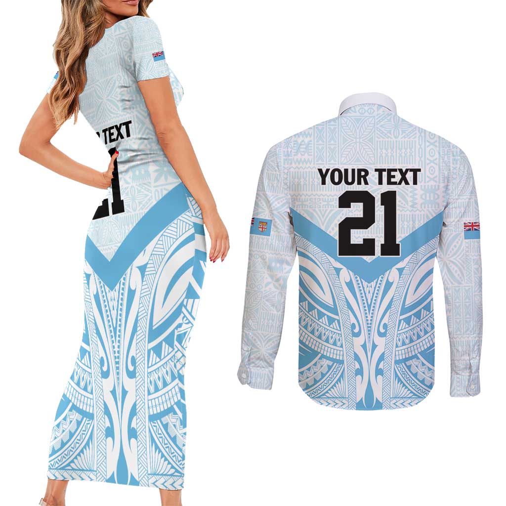 Fiji Football Custom Couples Matching Short Sleeve Bodycon Dress and Long Sleeve Button Shirt Bula Boys Go Champions LT9 - Polynesian Pride