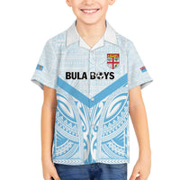 Fiji Football Custom Family Matching Off The Shoulder Long Sleeve Dress and Hawaiian Shirt Bula Boys Go Champions LT9 Son's Shirt Blue - Polynesian Pride