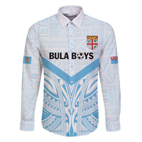 Fiji Football Custom Family Matching Puletasi and Hawaiian Shirt Bula Boys Go Champions LT9 Dad's Shirt - Long Sleeve Blue - Polynesian Pride