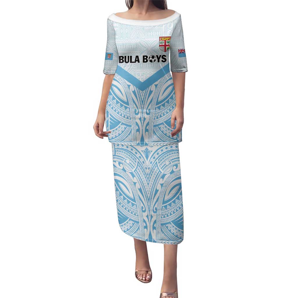 Fiji Football Custom Family Matching Puletasi and Hawaiian Shirt Bula Boys Go Champions LT9 Mom's Dress Blue - Polynesian Pride