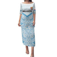 Fiji Football Custom Family Matching Puletasi and Hawaiian Shirt Bula Boys Go Champions LT9 Mom's Dress Blue - Polynesian Pride