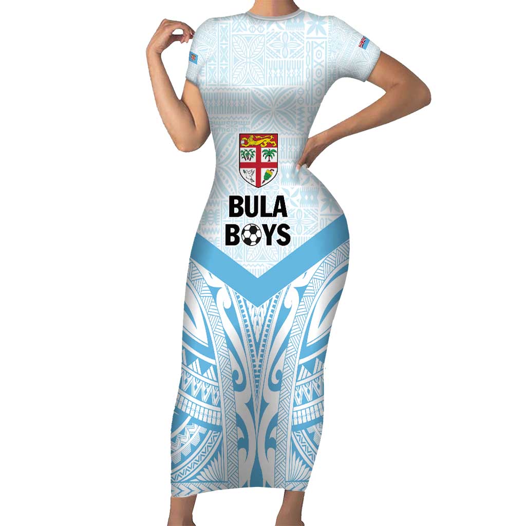 Fiji Football Custom Family Matching Short Sleeve Bodycon Dress and Hawaiian Shirt Bula Boys Go Champions LT9 Mom's Dress Blue - Polynesian Pride