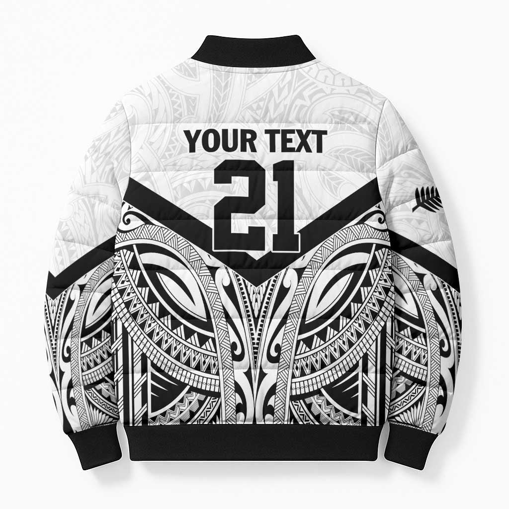 New Zealand Football Custom Bomber Puffer Jacket All White Fern Go Champions - Polynesian Pride