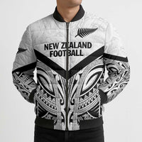 New Zealand Football Custom Bomber Puffer Jacket All White Fern Go Champions - Polynesian Pride