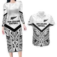 New Zealand Football Custom Couples Matching Long Sleeve Bodycon Dress and Hawaiian Shirt All White Fern Go Champions LT9 White - Polynesian Pride
