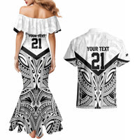 New Zealand Football Custom Couples Matching Mermaid Dress and Hawaiian Shirt All White Fern Go Champions LT9 - Polynesian Pride