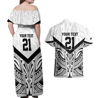 New Zealand Football Custom Couples Matching Off Shoulder Maxi Dress and Hawaiian Shirt All White Fern Go Champions LT9 - Polynesian Pride