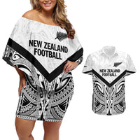 New Zealand Football Custom Couples Matching Off Shoulder Short Dress and Hawaiian Shirt All White Fern Go Champions LT9 White - Polynesian Pride