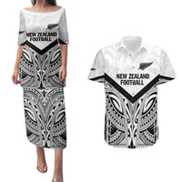 New Zealand Football Custom Couples Matching Puletasi and Hawaiian Shirt All White Fern Go Champions LT9 White - Polynesian Pride