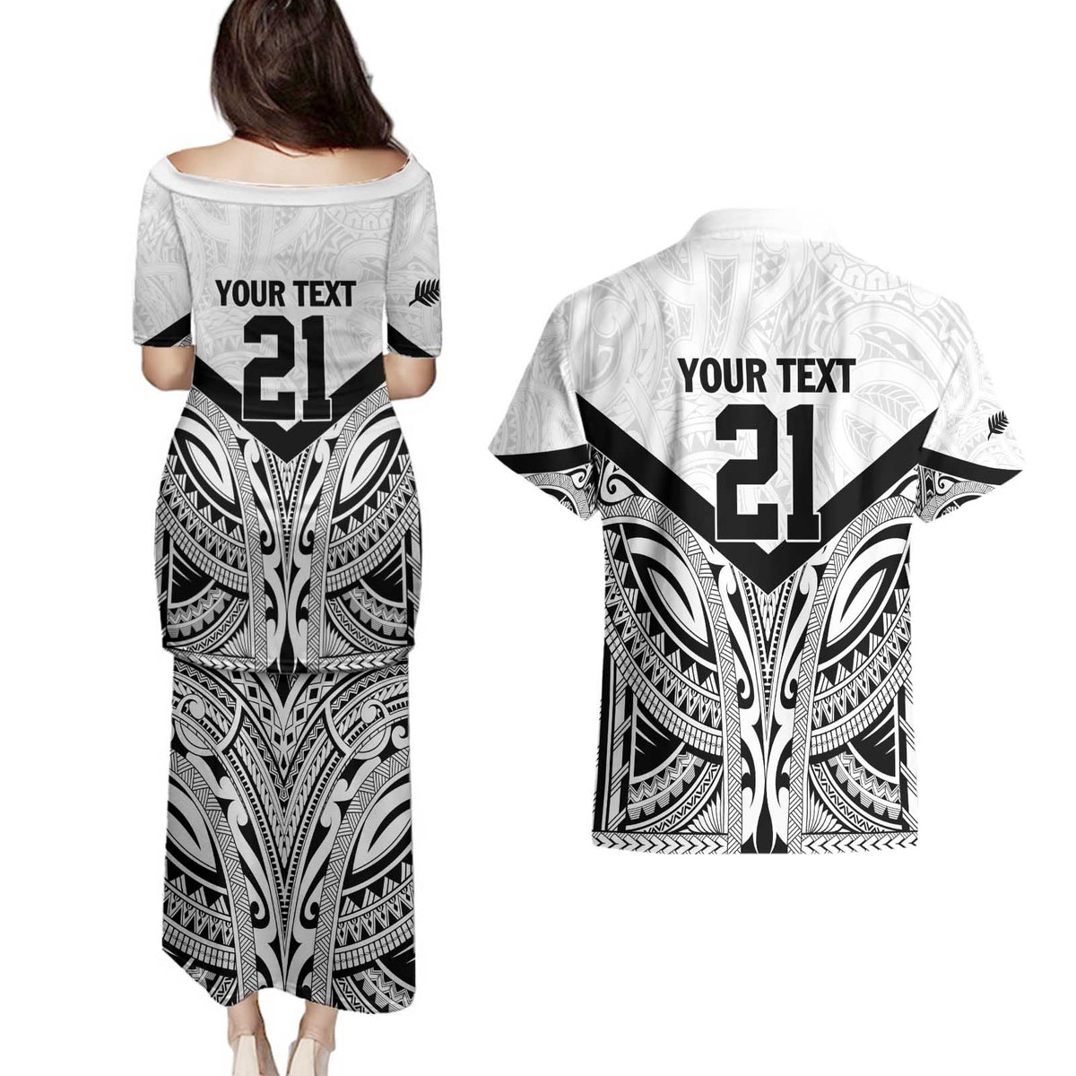 New Zealand Football Custom Couples Matching Puletasi and Hawaiian Shirt All White Fern Go Champions LT9 - Polynesian Pride
