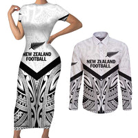 New Zealand Football Custom Couples Matching Short Sleeve Bodycon Dress and Long Sleeve Button Shirt All White Fern Go Champions LT9 White - Polynesian Pride