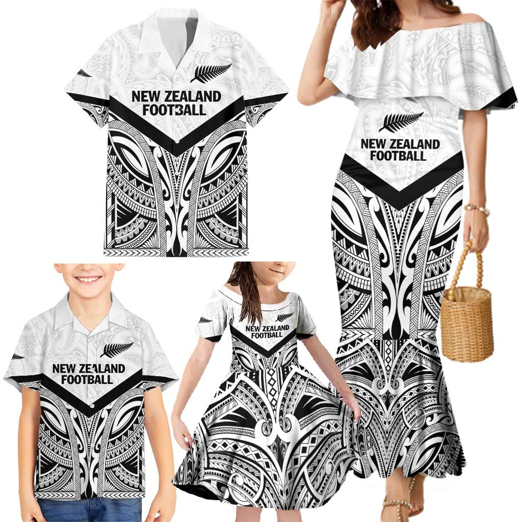 New Zealand Football Custom Family Matching Mermaid Dress and Hawaiian Shirt All White Fern Go Champions LT9 - Polynesian Pride