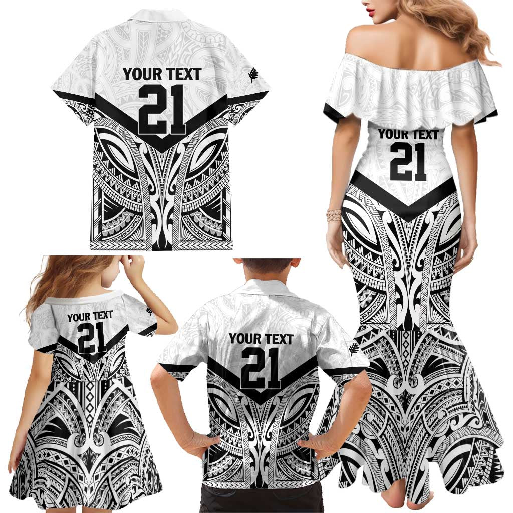 New Zealand Football Custom Family Matching Mermaid Dress and Hawaiian Shirt All White Fern Go Champions LT9 - Polynesian Pride