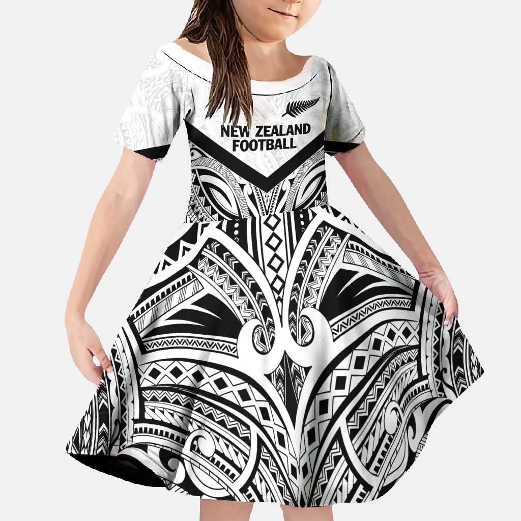 New Zealand Football Custom Family Matching Off Shoulder Maxi Dress and Hawaiian Shirt All White Fern Go Champions LT9 Daughter's Dress White - Polynesian Pride