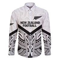 New Zealand Football Custom Family Matching Off Shoulder Maxi Dress and Hawaiian Shirt All White Fern Go Champions LT9 Dad's Shirt - Long Sleeve White - Polynesian Pride