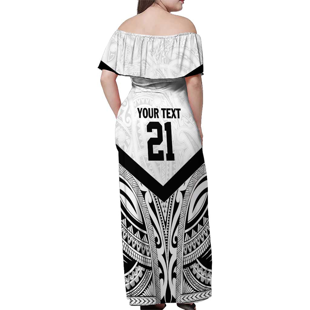New Zealand Football Custom Family Matching Off Shoulder Maxi Dress and Hawaiian Shirt All White Fern Go Champions LT9 - Polynesian Pride