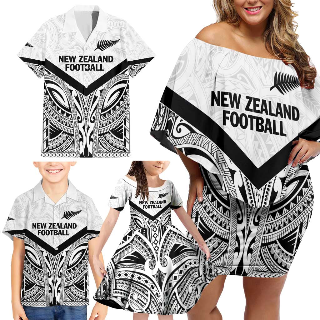 New Zealand Football Custom Family Matching Off Shoulder Short Dress and Hawaiian Shirt All White Fern Go Champions LT9 - Polynesian Pride