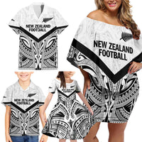 New Zealand Football Custom Family Matching Off Shoulder Short Dress and Hawaiian Shirt All White Fern Go Champions LT9 - Polynesian Pride
