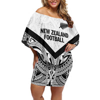New Zealand Football Custom Family Matching Off Shoulder Short Dress and Hawaiian Shirt All White Fern Go Champions LT9 Mom's Dress White - Polynesian Pride