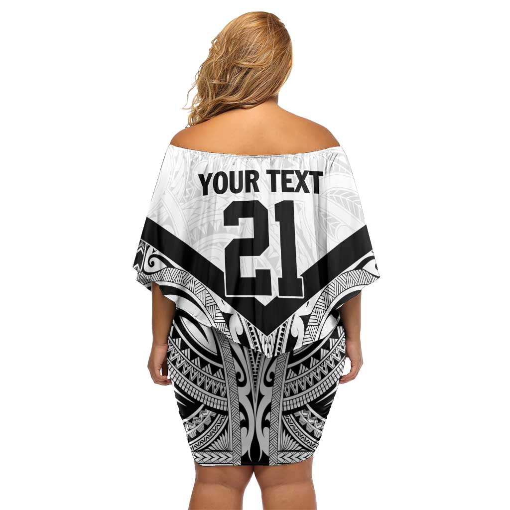 New Zealand Football Custom Family Matching Off Shoulder Short Dress and Hawaiian Shirt All White Fern Go Champions LT9 - Polynesian Pride