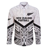New Zealand Football Custom Family Matching Puletasi and Hawaiian Shirt All White Fern Go Champions LT9 Dad's Shirt - Long Sleeve White - Polynesian Pride
