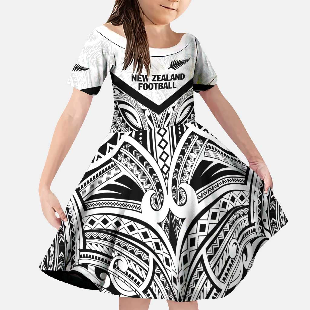 New Zealand Football Custom Family Matching Short Sleeve Bodycon Dress and Hawaiian Shirt All White Fern Go Champions LT9 Daughter's Dress White - Polynesian Pride