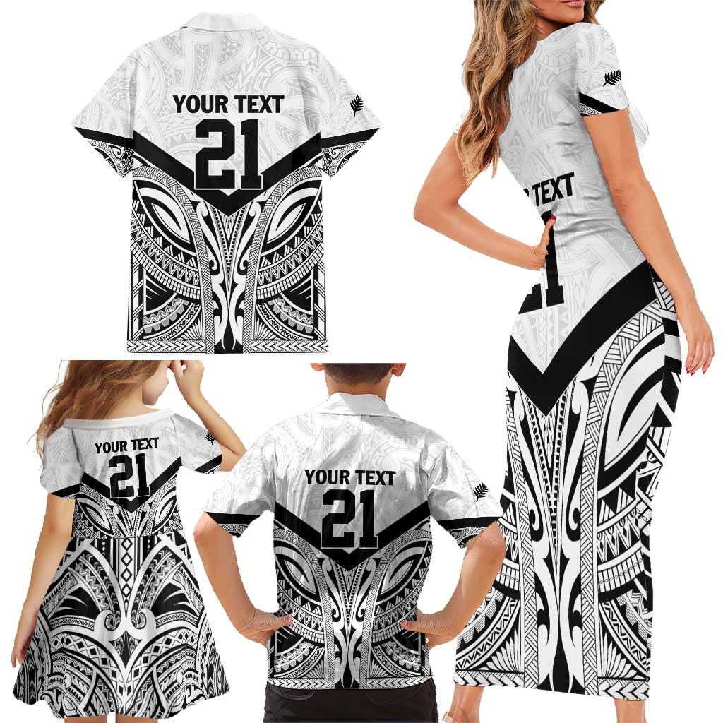 New Zealand Football Custom Family Matching Short Sleeve Bodycon Dress and Hawaiian Shirt All White Fern Go Champions LT9 - Polynesian Pride