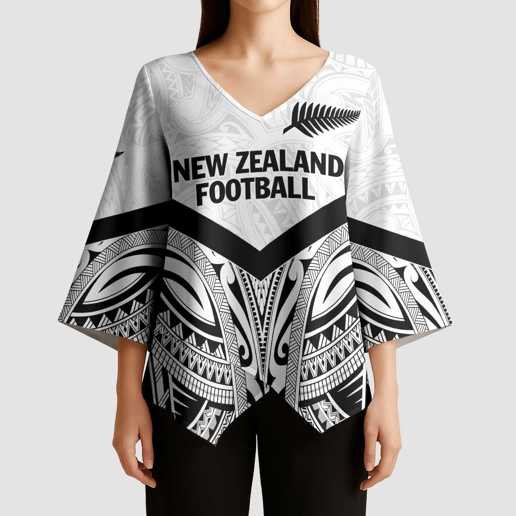 New Zealand Football Custom Kimono Sleeve Blouse All White Fern Go Champions LT9 - Polynesian Pride