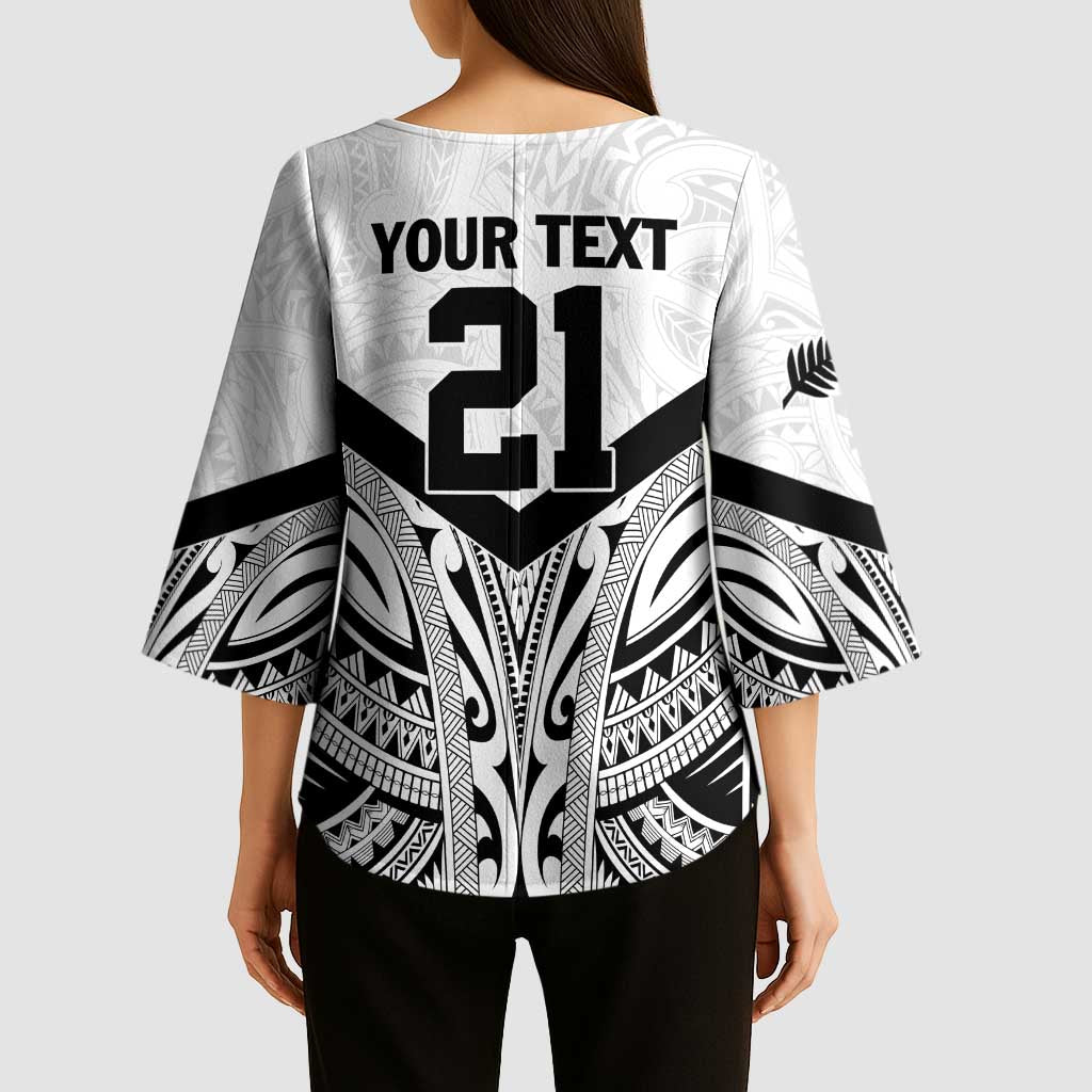 New Zealand Football Custom Kimono Sleeve Blouse All White Fern Go Champions LT9 - Polynesian Pride