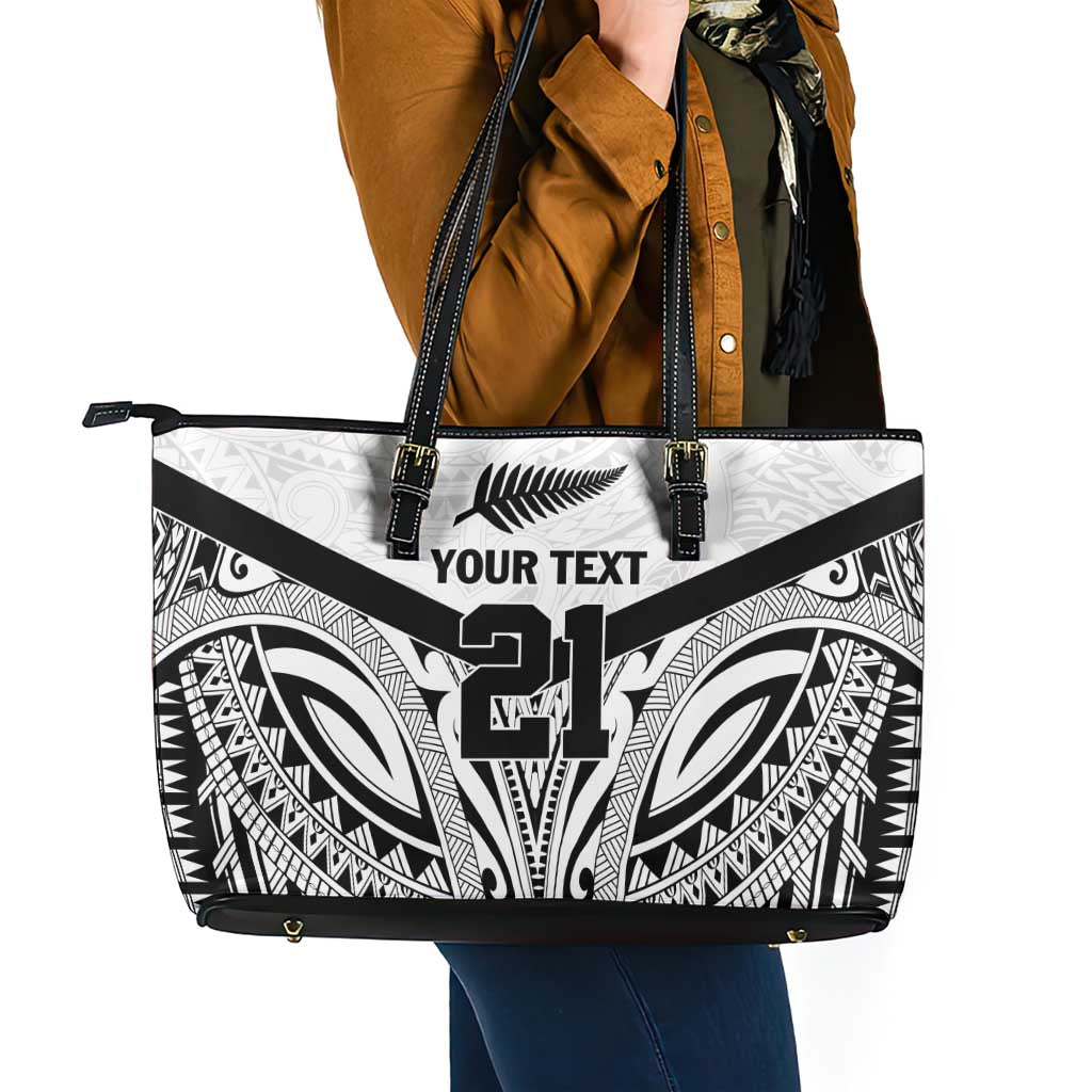 New Zealand Football Custom Leather Tote Bag All White Fern Go Champions LT9 - Polynesian Pride