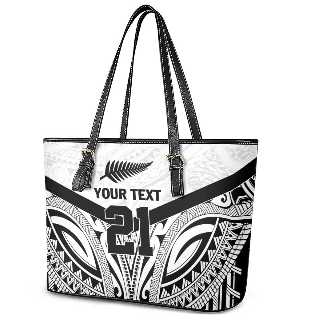New Zealand Football Custom Leather Tote Bag All White Fern Go Champions LT9 - Polynesian Pride