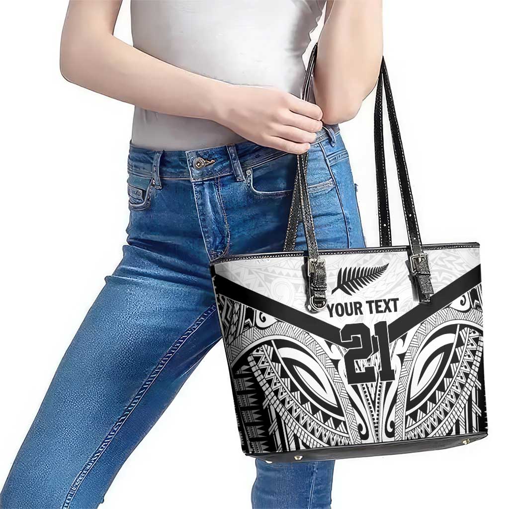 New Zealand Football Custom Leather Tote Bag All White Fern Go Champions LT9 - Polynesian Pride