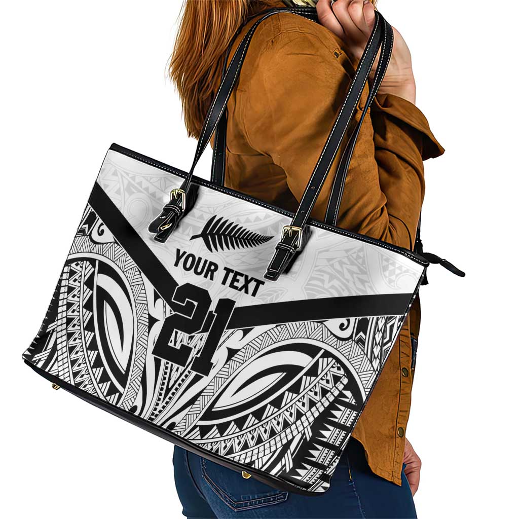 New Zealand Football Custom Leather Tote Bag All White Fern Go Champions LT9 - Polynesian Pride