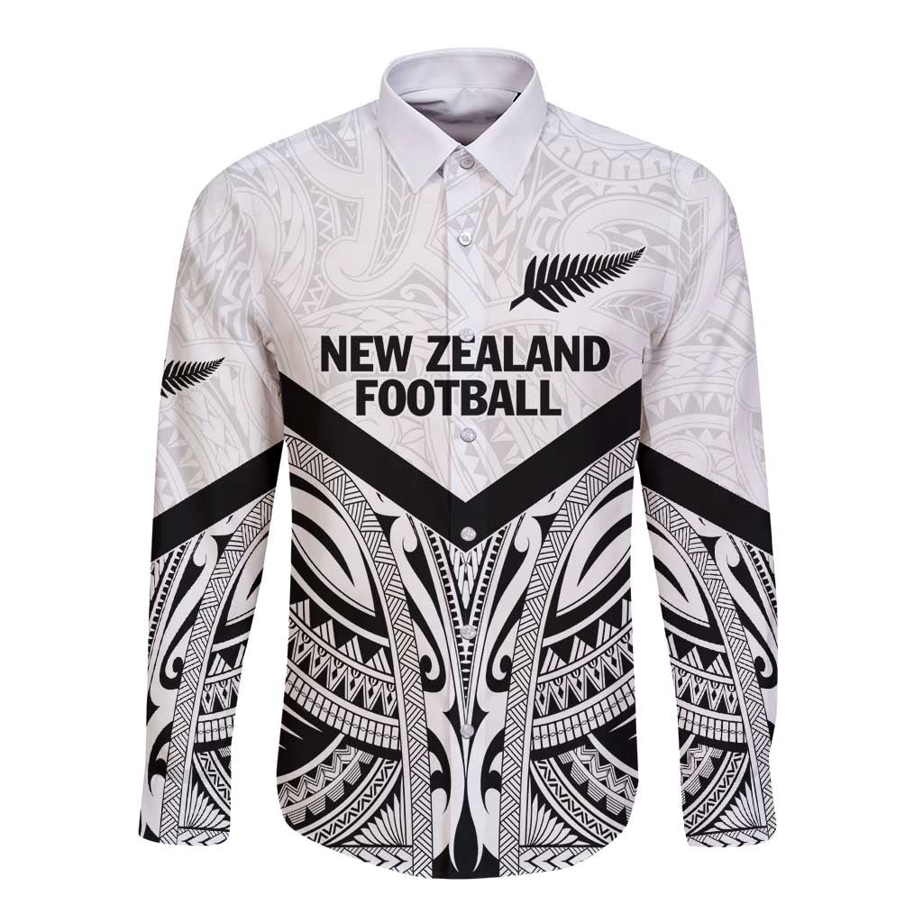 New Zealand Football Custom Long Sleeve Button Shirt All White Fern Go Champions LT9 Unisex White - Polynesian Pride