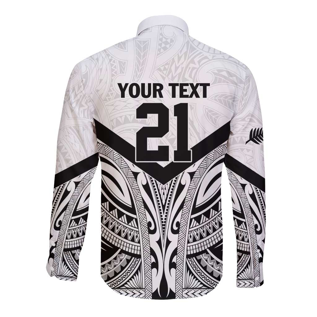 New Zealand Football Custom Long Sleeve Button Shirt All White Fern Go Champions LT9 - Polynesian Pride