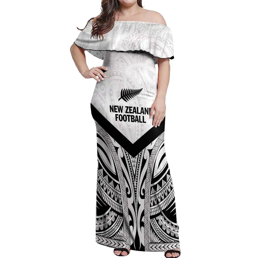 New Zealand Football Custom Off Shoulder Maxi Dress All White Fern Go Champions LT9 Women White - Polynesian Pride