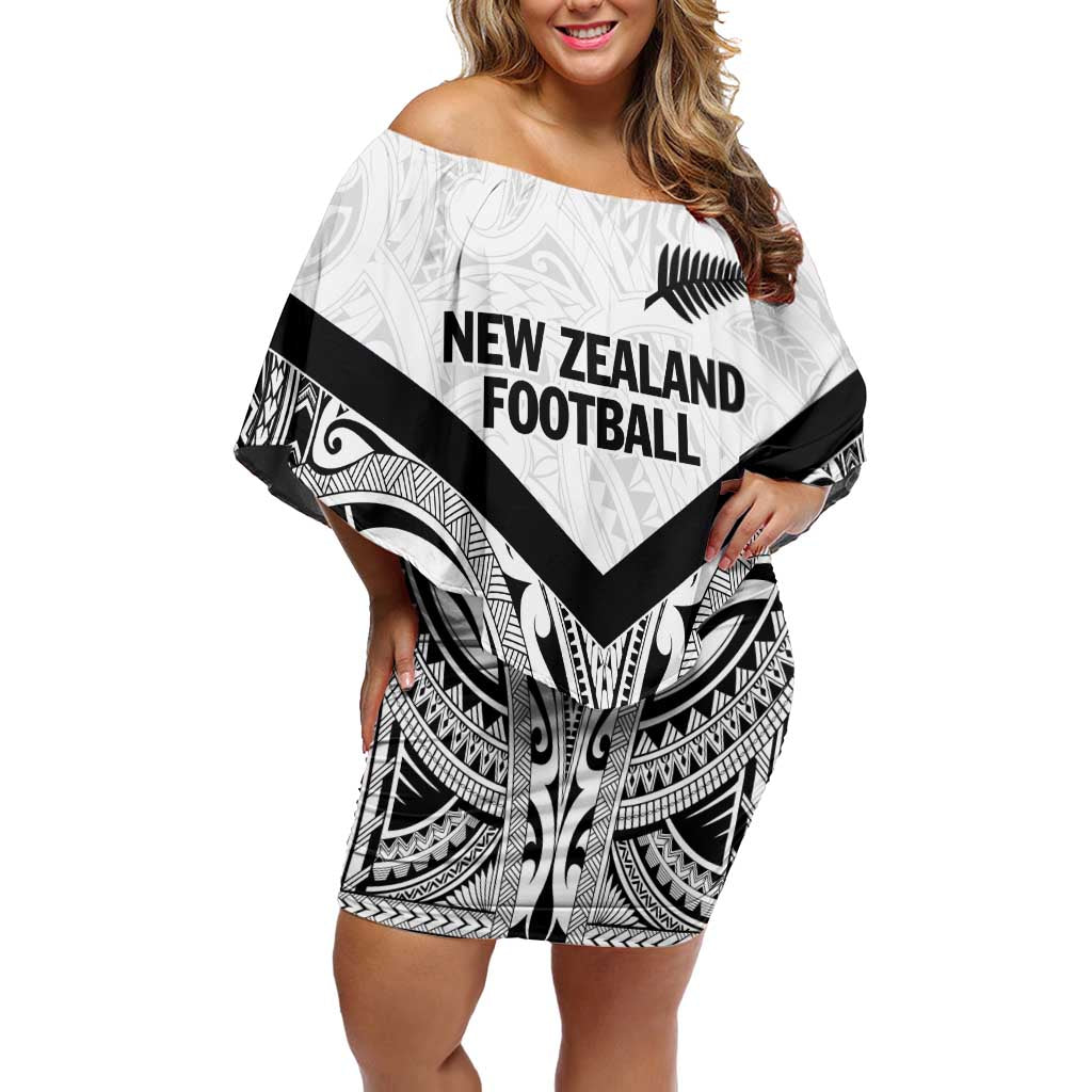 New Zealand Football Custom Off Shoulder Short Dress All White Fern Go Champions LT9 Women White - Polynesian Pride