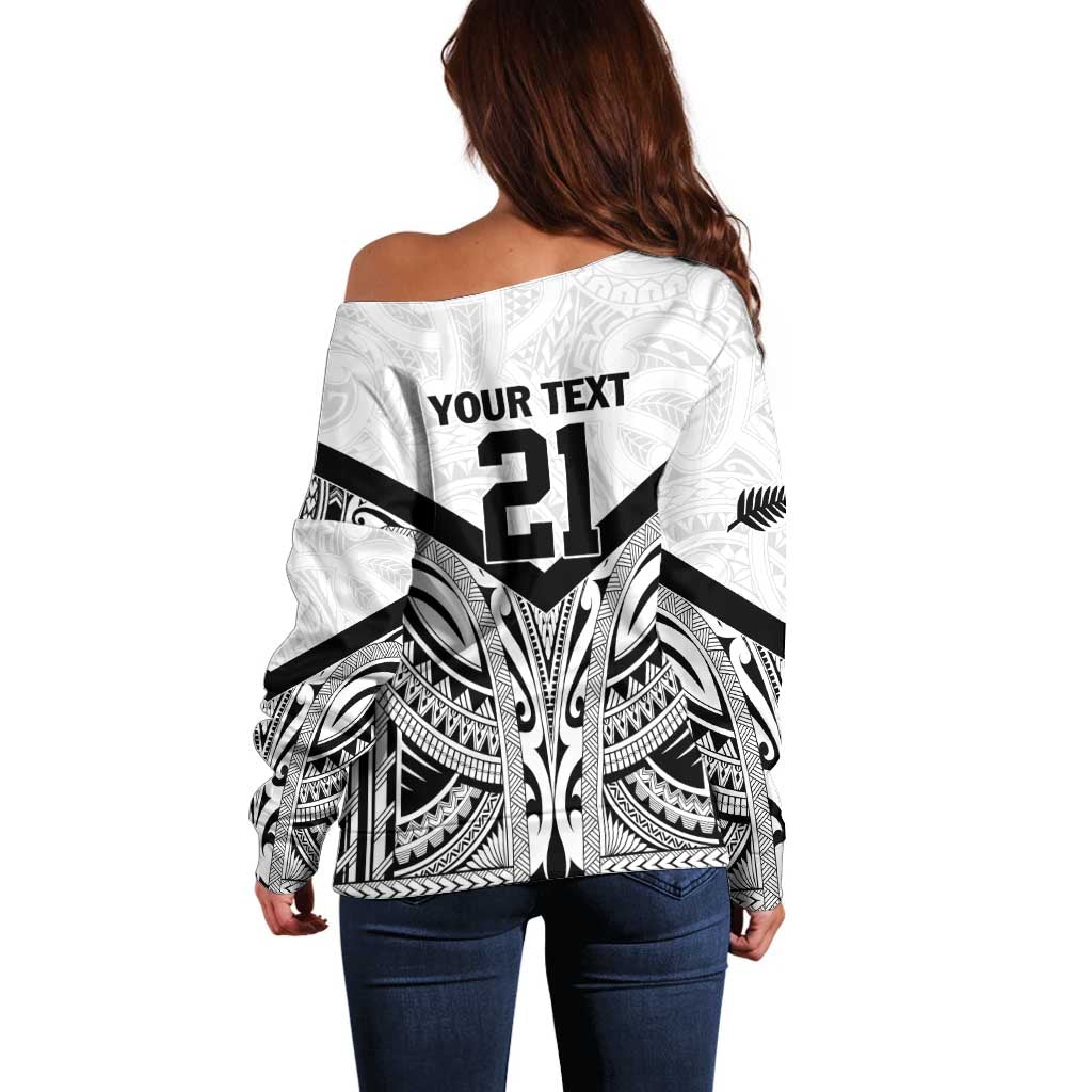 New Zealand Football Custom Off Shoulder Sweater All White Fern Go Champions LT9 - Polynesian Pride