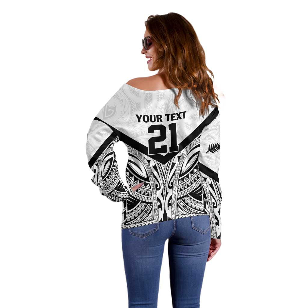 New Zealand Football Custom Off Shoulder Sweater All White Fern Go Champions LT9 - Polynesian Pride