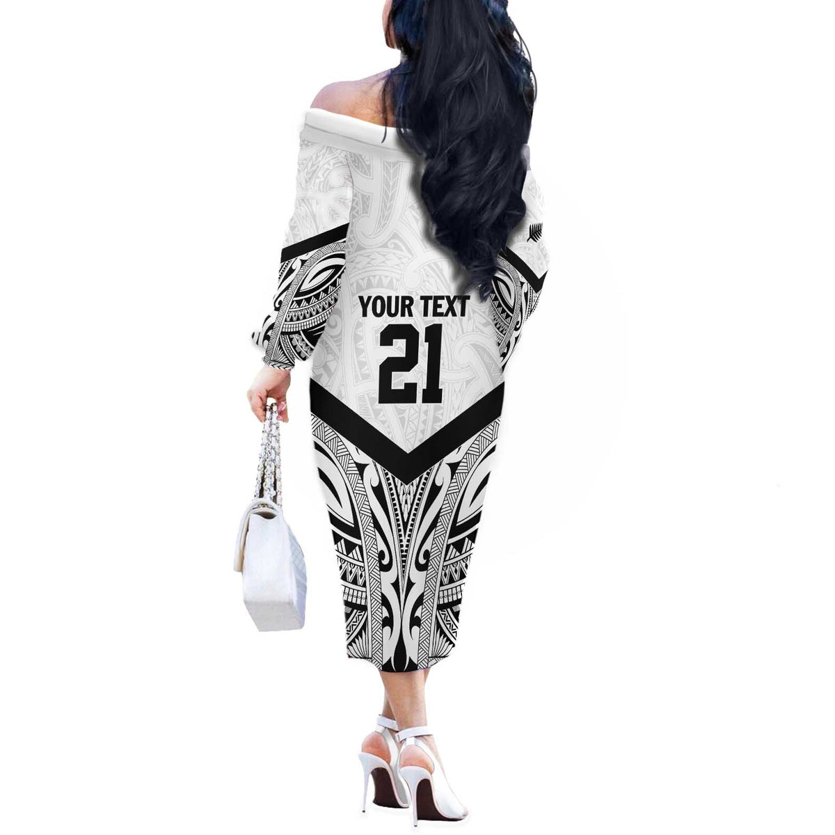 New Zealand Football Custom Off The Shoulder Long Sleeve Dress All White Fern Go Champions LT9 - Polynesian Pride