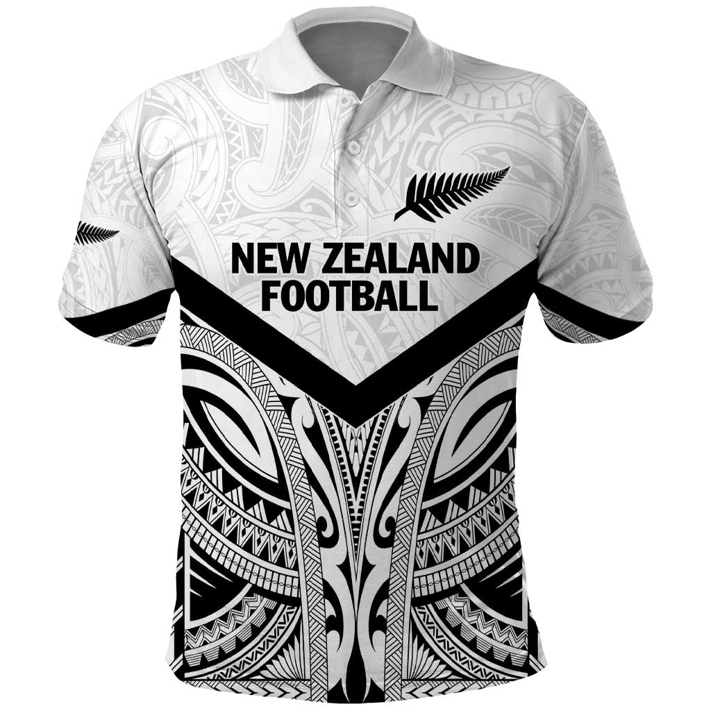 New Zealand Football Custom Polo Shirt All White Fern Go Champions LT9 White - Polynesian Pride
