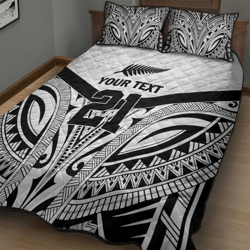 New Zealand Football Custom Quilt Bed Set All White Fern Go Champions LT9 - Polynesian Pride