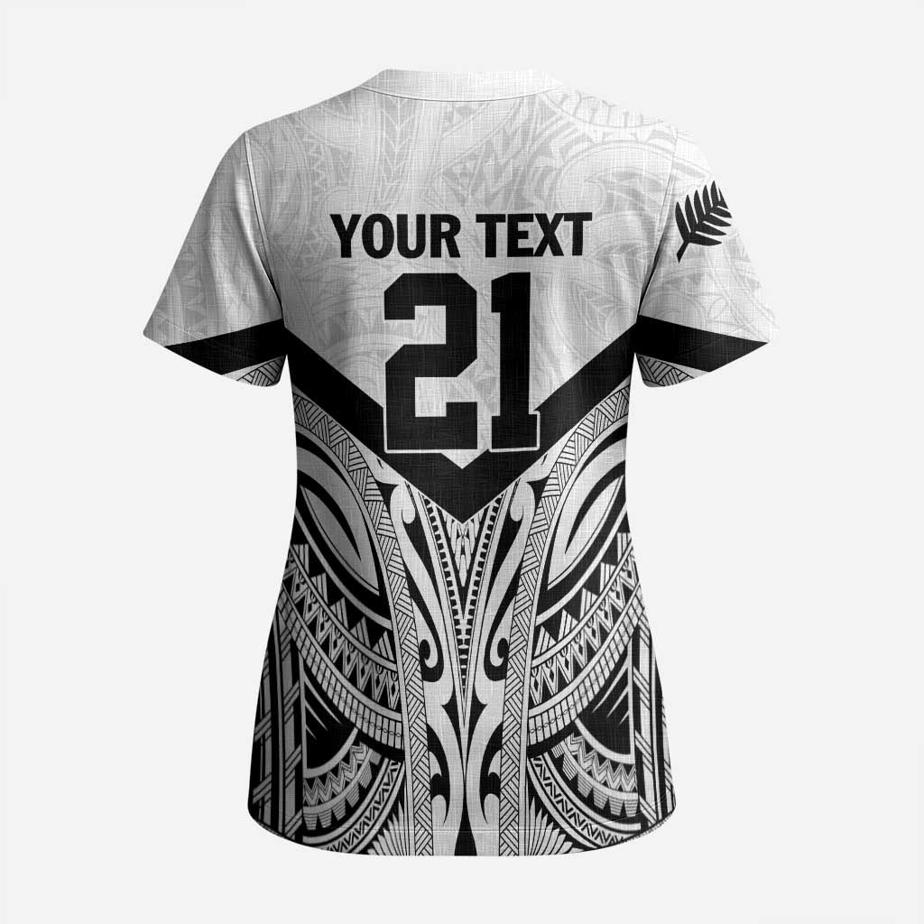 New Zealand Football Custom Scrub Top All White Fern Go Champions LT9 - Polynesian Pride