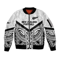 New Zealand Football Custom Sleeve Zip Bomber Jacket All White Fern Go Champions LT9 Unisex White - Polynesian Pride