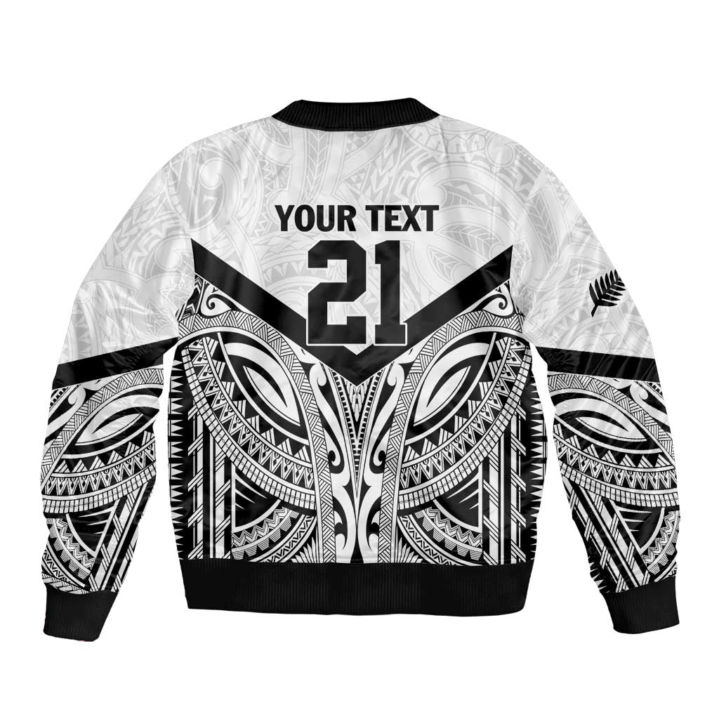 New Zealand Football Custom Sleeve Zip Bomber Jacket All White Fern Go Champions LT9 - Polynesian Pride