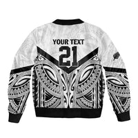 New Zealand Football Custom Sleeve Zip Bomber Jacket All White Fern Go Champions LT9 - Polynesian Pride