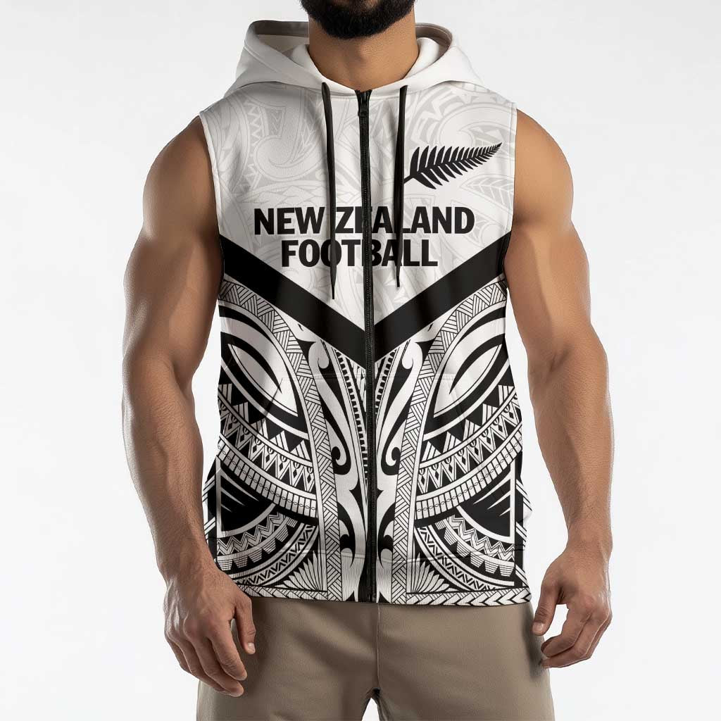 New Zealand Football Custom Sleeveless Zip Hoodie All White Fern Go Champions LT9 - Polynesian Pride